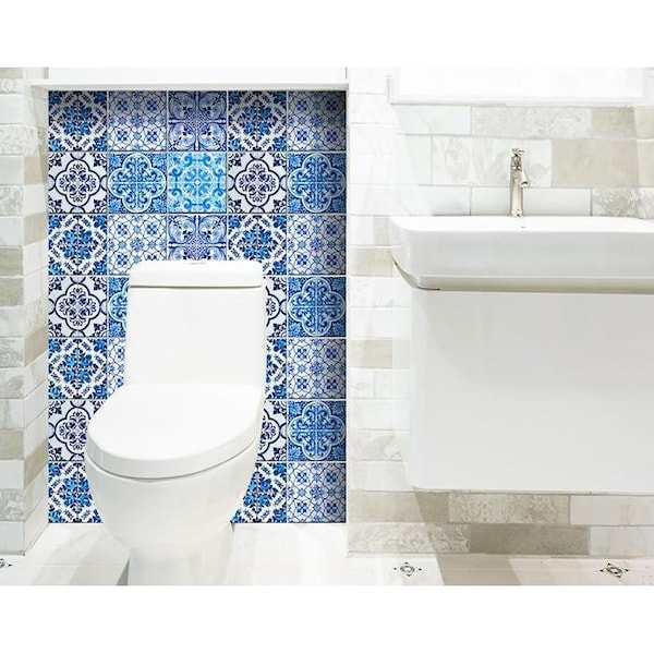 Homeroots 7 x 7 in. Azul Gianna Blue Peel & Stick Tiles - 400333
