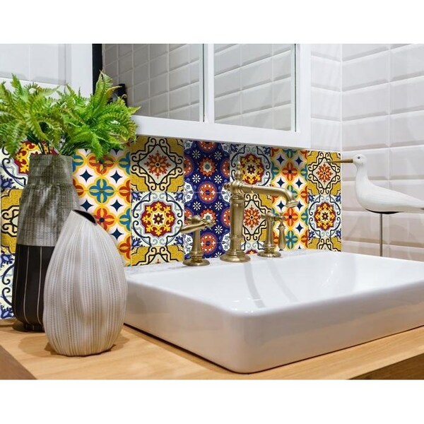 Homeroots 6 x 6 in. Blue & Yellow Mosaic Peel & Stick Removable Tiles - 400062