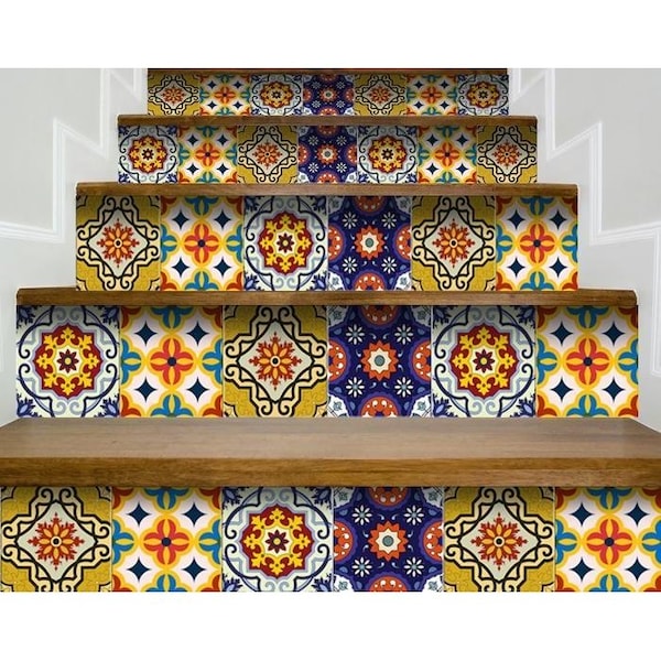 Homeroots 6 x 6 in. Blue & Yellow Mosaic Peel & Stick Removable Tiles - 400062