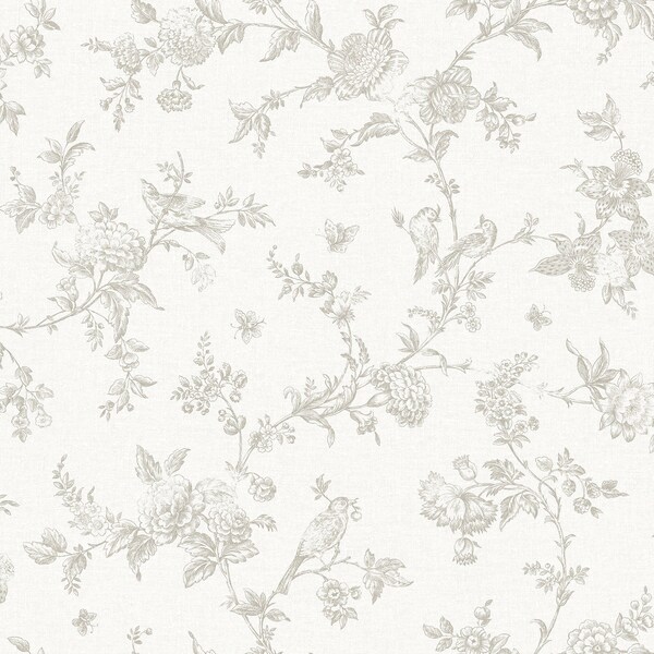 Manhattan Comfort Grenoble Nightingale Taupe Floral Trail 33 ft L X 205 in W Wallpaper - BR4072-70063