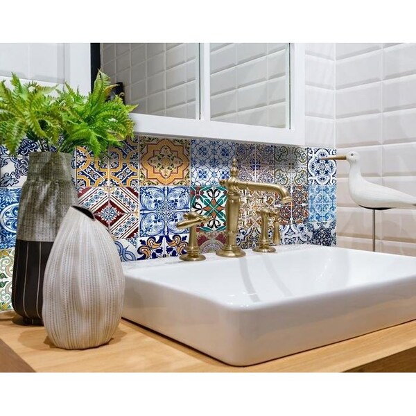 Homeroots 8 x 8 in. Kyla Multi Blue Mosaic Peel & Stick Tiles - 400379