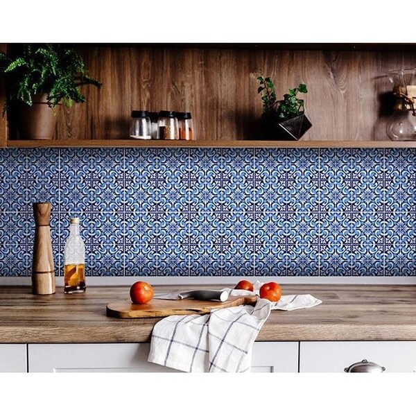 Homeroots 7 x 7 in. Blue Bali Removable Peel & Stick Tiles - 400238