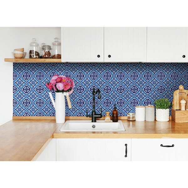 Homeroots 7 x 7 in. Blue Bali Removable Peel & Stick Tiles - 400238
