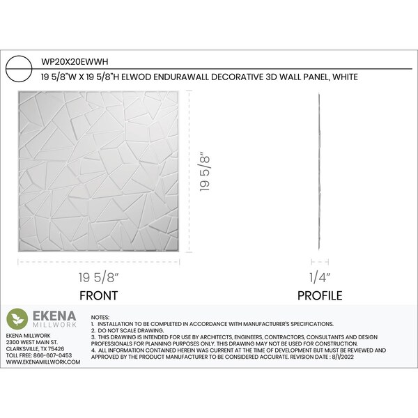 Ekena Millwork 19 5/8in. W x 19 5/8in. H Elwod EnduraWall Decorative 3D Wall Panel, White, 20PK - WP20X20EWWH-CASE-20