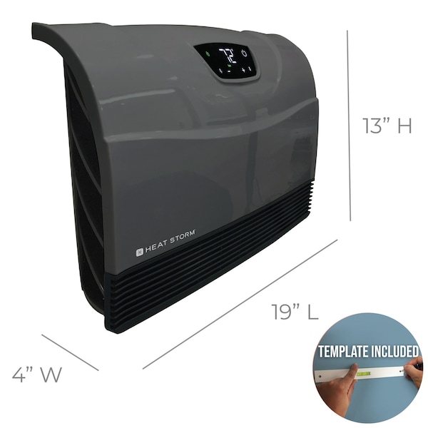 Heat Storm Infrared Space Heater, Floor or Wall Mount, Digital Display, Adjustable Thermostat, 1500W, 120V, Gray - HS-1500-PHXG