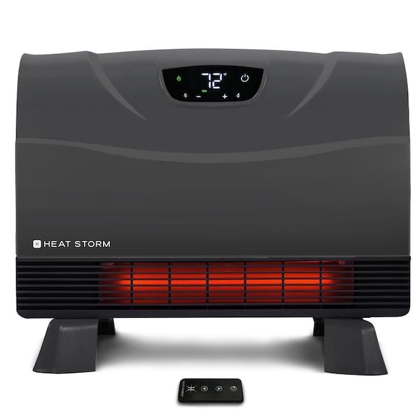 Heat Storm Infrared Space Heater, Floor or Wall Mount, Digital Display, Adjustable Thermostat, 1500W, 120V, Gray - HS-1500-PHXG