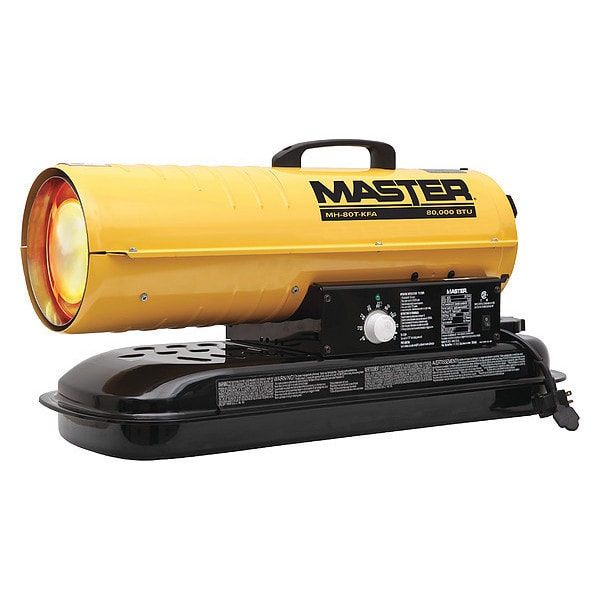 Master Portable Oil and Kerosene Torpedo Heater, 75,000 BtuH, Diesel, Kerosene, 240 cfm, 5 gal - MH-80T-KFA