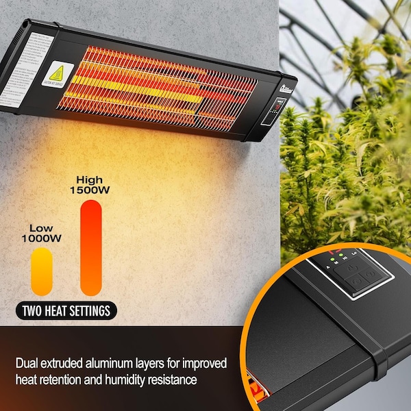Dr Infrared Heater 1500W Greenhouse Patio Heater with Temperature Control and Digital Thermostat, Remote Control - DR-268