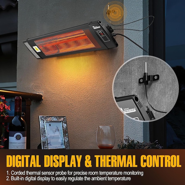 Dr Infrared Heater 1500W Greenhouse Patio Heater with Temperature Control and Digital Thermostat, Remote Control - DR-268
