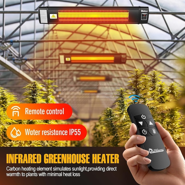 Dr Infrared Heater 1500W Greenhouse Patio Heater with Temperature Control and Digital Thermostat, Remote Control - DR-268