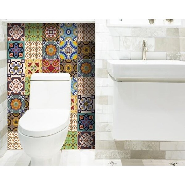 Homeroots 4 x 4 in. Auguri Yellow Geo Peel & Stick Removable Tiles - 400025