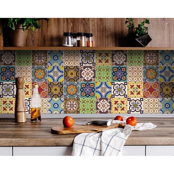 Homeroots 4 x 4 in. Auguri Yellow Geo Peel & Stick Removable Tiles - 400025