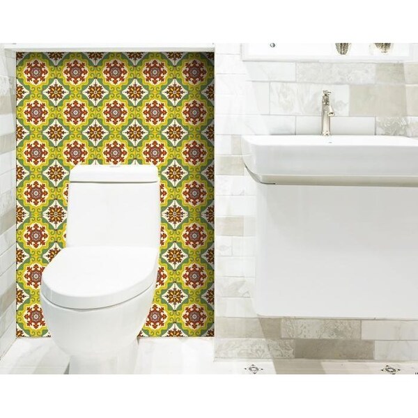 Homeroots 8 x 8 in. Yellow Fortuna Peel & Stick Removable Tiles - 400009