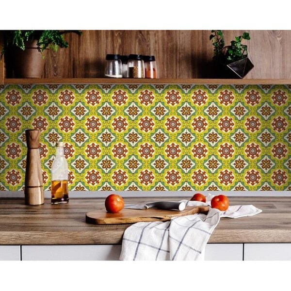 Homeroots 8 x 8 in. Yellow Fortuna Peel & Stick Removable Tiles - 400009