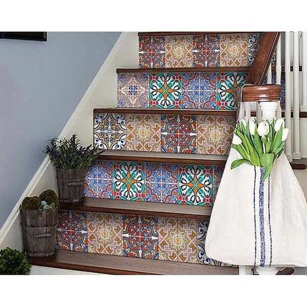 Homeroots 7 x 7 in. Mancuso Removable Blue Peel & Stick Tiles - 400338