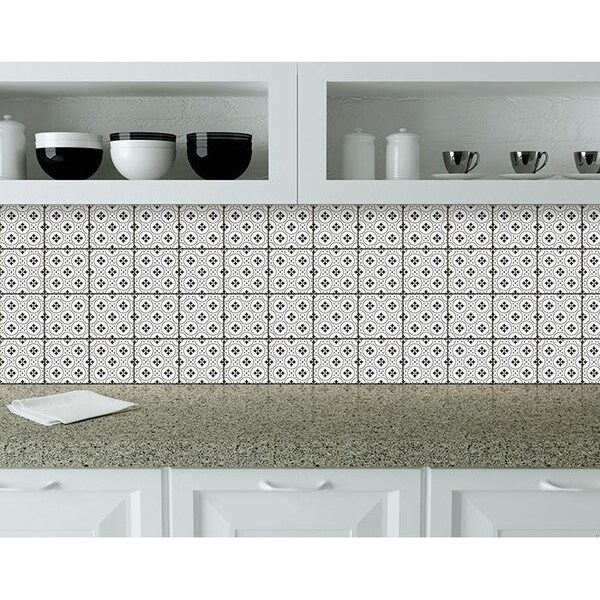 Homeroots 8 x 8 in. Black & White Rosa Peel & Stick Removable Tiles - 399959