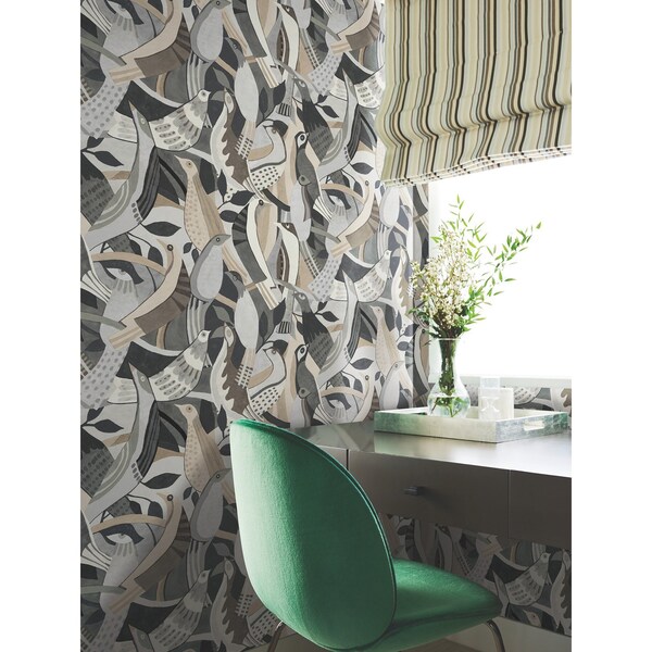 York Wallcoverings Fauvist Flock Neutral Wallpaper - AG2018