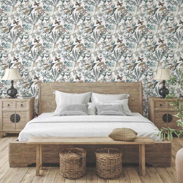 York Wallcoverings Butterfly House White and Blue Wallpaper - BL1722