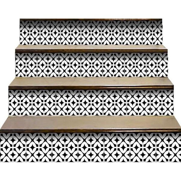 Homeroots 4 x 4 in. Black & White Pinna Peel & Stick Removable Tiles - 399985