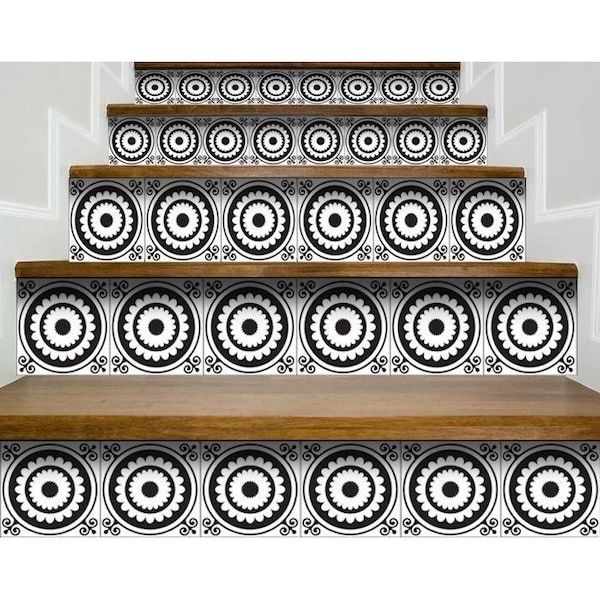 Homeroots 6 x 6 in. Black & White Posy Peel & Stick Removable Tiles - 399982