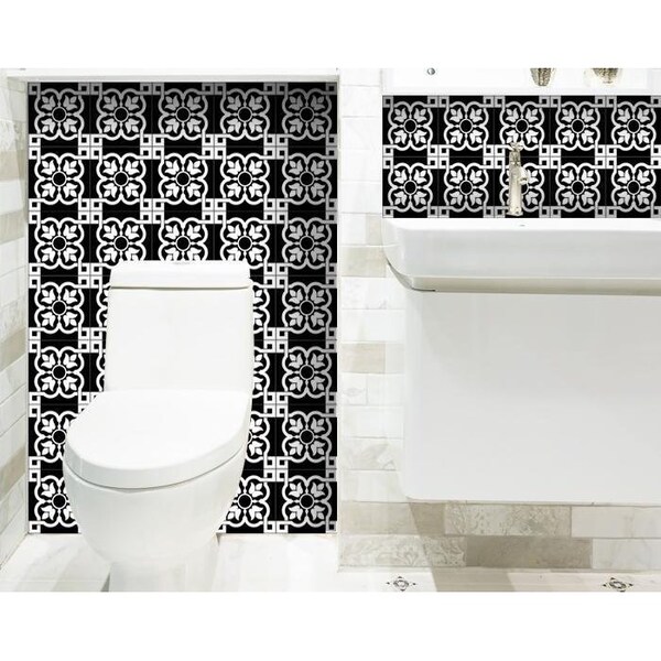 Homeroots 8 x 8 in. Black & White Stark Peel & Stick Removable Tiles - 399869