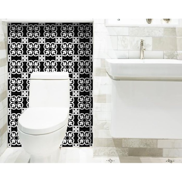 Homeroots 8 x 8 in. Black & White Stark Peel & Stick Removable Tiles - 399869