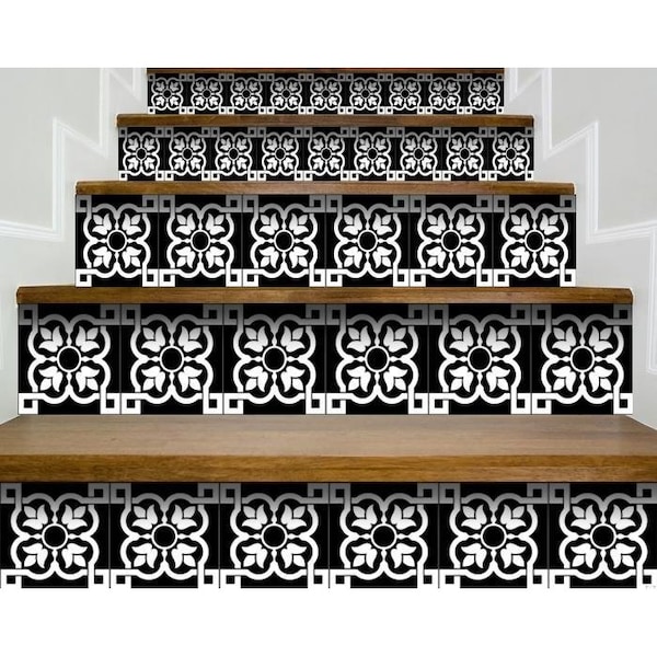 Homeroots 8 x 8 in. Black & White Stark Peel & Stick Removable Tiles - 399869