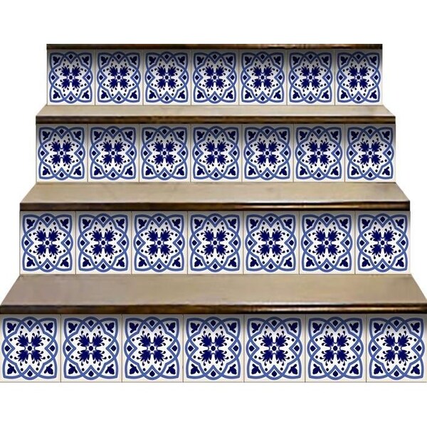 Homeroots 8 x 8 in. Blue & White Mosaic Peel & Stick Removable Tiles - 399829