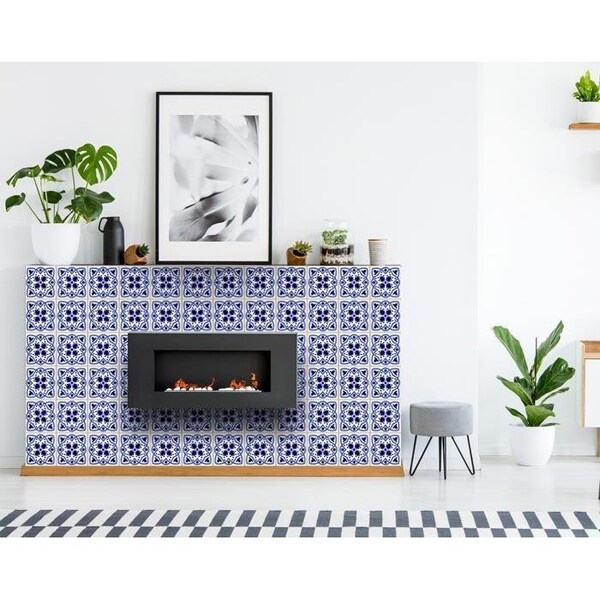 Homeroots 8 x 8 in. Blue & White Mosaic Peel & Stick Removable Tiles - 399829