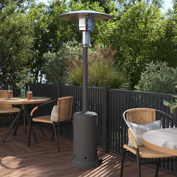 Flash Furniture Sol Patio Outdoor Heating-Slate Gray Stainless Steel 40,000 BTU Propane Heater w/Wheels, 7.5Ft Tall - NAN-HSS-AGH-GY-GG
