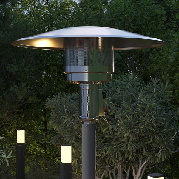 Flash Furniture Sol Patio Outdoor Heating-Slate Gray Stainless Steel 40,000 BTU Propane Heater w/Wheels, 7.5Ft Tall - NAN-HSS-AGH-GY-GG
