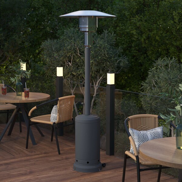 Flash Furniture Sol Patio Outdoor Heating-Slate Gray Stainless Steel 40,000 BTU Propane Heater w/Wheels, 7.5Ft Tall - NAN-HSS-AGH-GY-GG