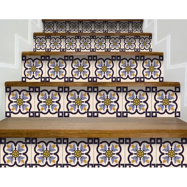 Homeroots 6 x 6 in. Azul Flora Blue Peel & Stick Removable Tiles - 400012