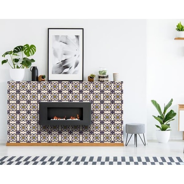 Homeroots 6 x 6 in. Azul Flora Blue Peel & Stick Removable Tiles - 400012