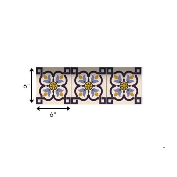 Homeroots 6 x 6 in. Azul Flora Blue Peel & Stick Removable Tiles - 400012