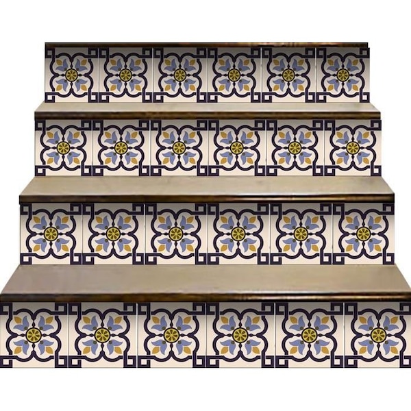Homeroots 6 x 6 in. Azul Flora Blue Peel & Stick Removable Tiles - 400012