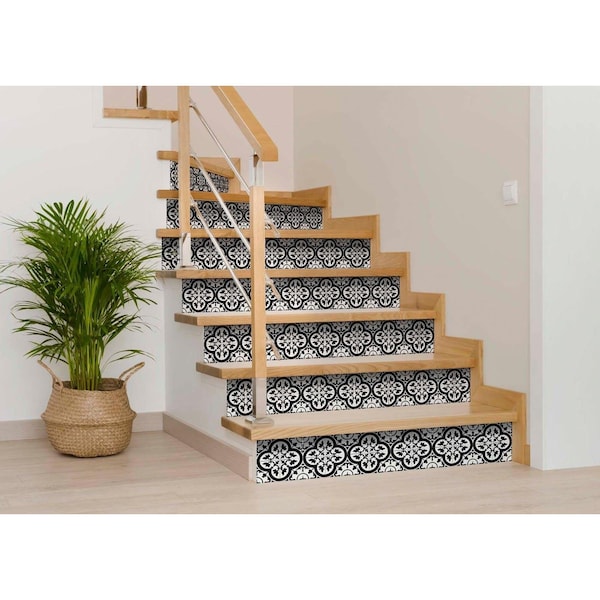 Homeroots 5 x 5 in. Black & White Roka Peel & Stick Removable Tiles - 399936