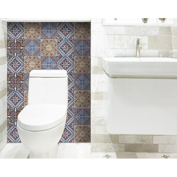 Homeroots 7 x 7 in. Blue Warm Tones Mosaic Peel & Stick Tiles - 400258