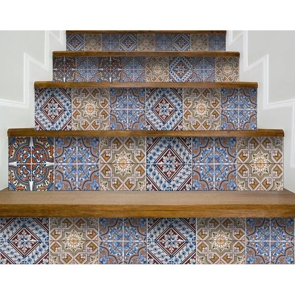 Homeroots 7 x 7 in. Blue Warm Tones Mosaic Peel & Stick Tiles - 400258