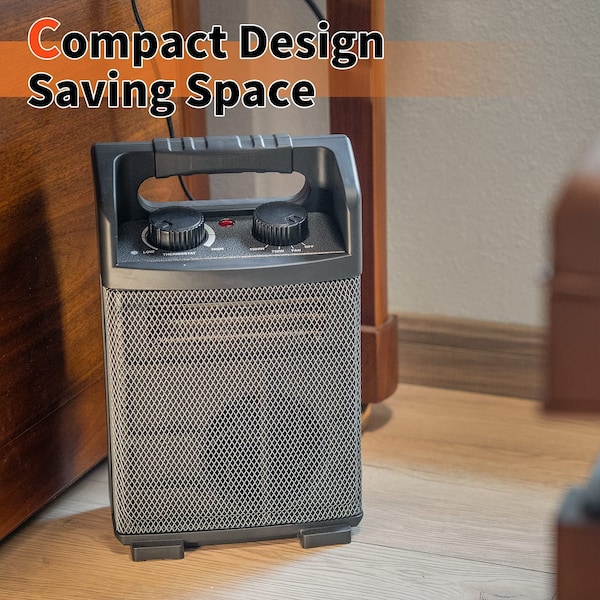 Edendirect 1500 Watt 14'' Electric Convection Fan Space Heater, Thermostat, Reversible, Black - HEATER01