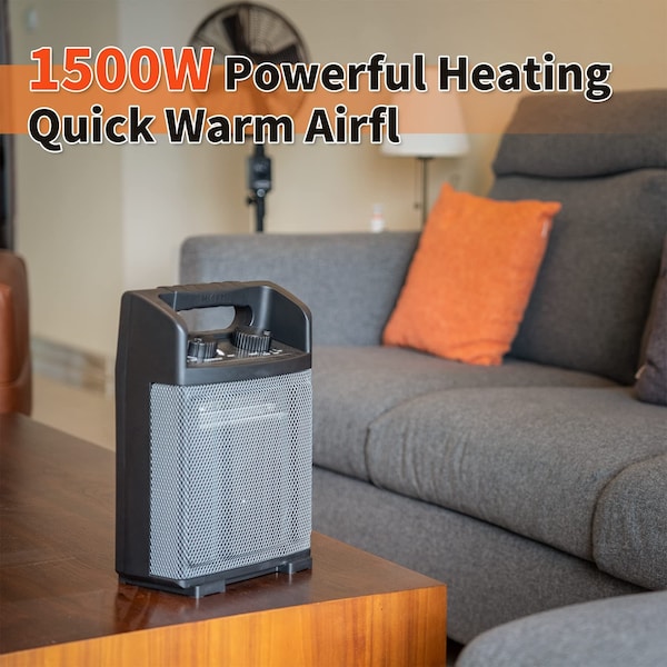 Edendirect 1500 Watt 14'' Electric Convection Fan Space Heater, Thermostat, Reversible, Black - HEATER01