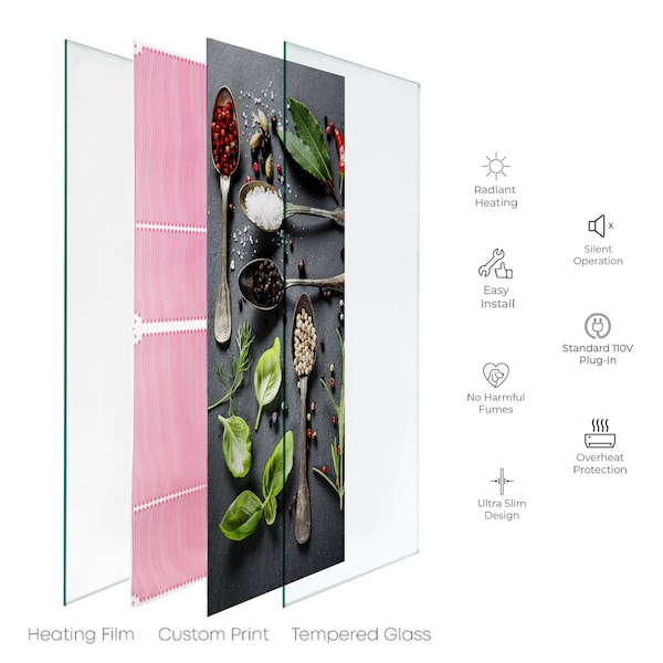 Heat Storm Decorative Radiant Glass Heater, 750 Watt, 24 in. X 48 in., Condiments Design, 120 V - HS-2448-V59