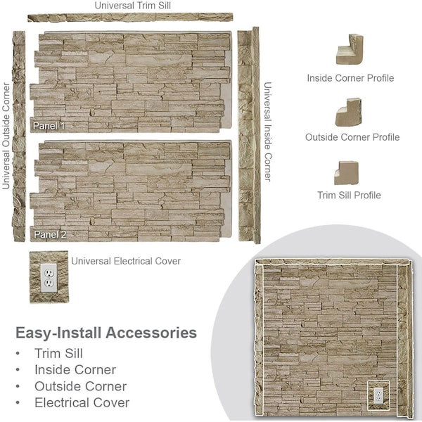Ekena Millwork Universal Outside Corner for StoneWall Faux Stone Siding Panels - PNUOC03X48CD