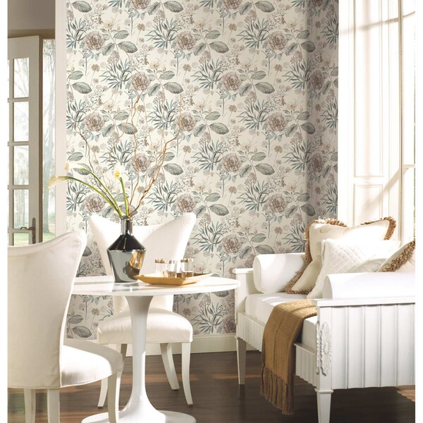York Wallcoverings Midsummer Floral Beige and Green Wallpaper Sample - TL1918SAM
