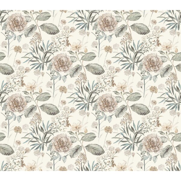 York Wallcoverings Midsummer Floral Beige and Green Wallpaper Sample - TL1918SAM