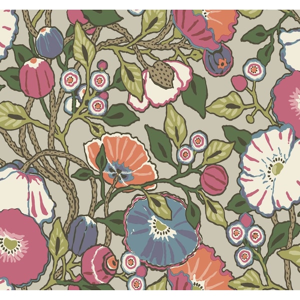 York Wallcoverings Purple Vincent Poppies Wallpaper Sample - CY1516SAM