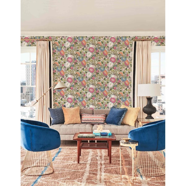 York Wallcoverings Purple Vincent Poppies Wallpaper Sample - CY1516SAM