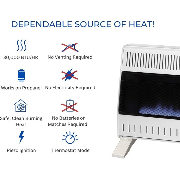 Procom Heating Liquid Propane Ventless Blue Flame Heater with Base Feet, 30,000 BTU, T-Stat Control - ML300TBA-B