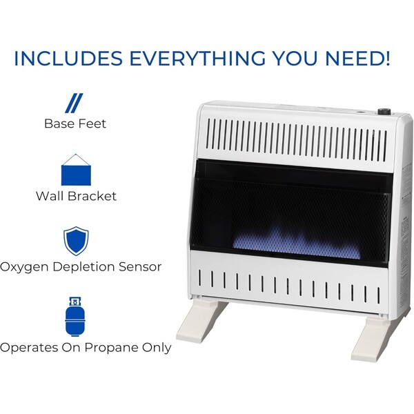Procom Heating Liquid Propane Ventless Blue Flame Heater with Base Feet, 30,000 BTU, T-Stat Control - ML300TBA-B