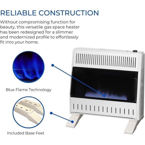Procom Heating Liquid Propane Ventless Blue Flame Heater with Base Feet, 30,000 BTU, T-Stat Control - ML300TBA-B